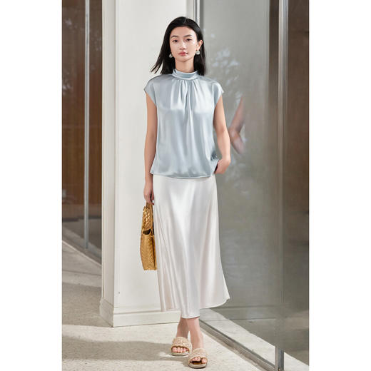 米思阳2025夏季新款通勤风优雅醋酸小衫半袖直筒光泽感衬衫上衣女1895 商品图2