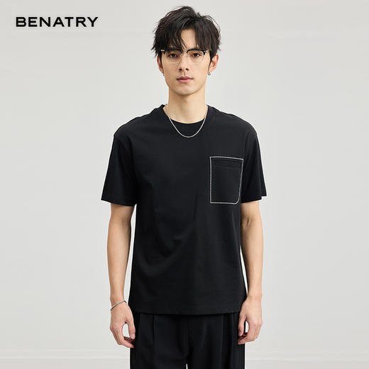 贝纳川醋酸莫代尔绣口袋短袖T恤ECF114005 商品图11