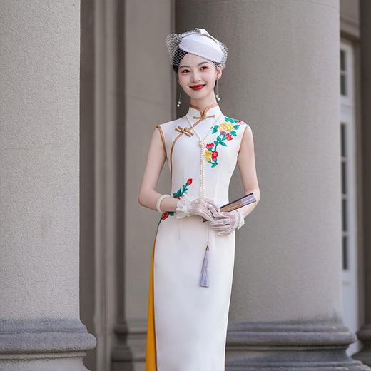 NL20250409 2025夏季新款奥黛旗袍女中式改良版立领长款旗袍气质走秀旗袍礼服 商品图0