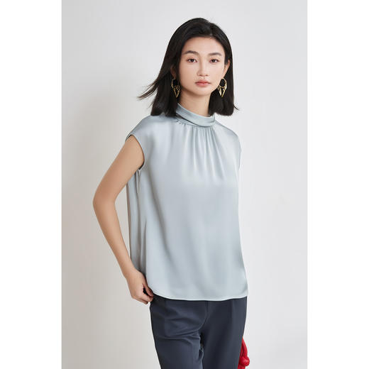 米思阳2025夏季新款通勤风优雅醋酸小衫半袖直筒光泽感衬衫上衣女1895 商品图1