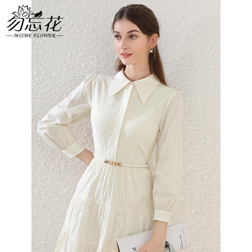 勿忘花米白色纯棉法式衬衫连衣裙女2025春装新款长裙裙子春季穿搭 商品图1