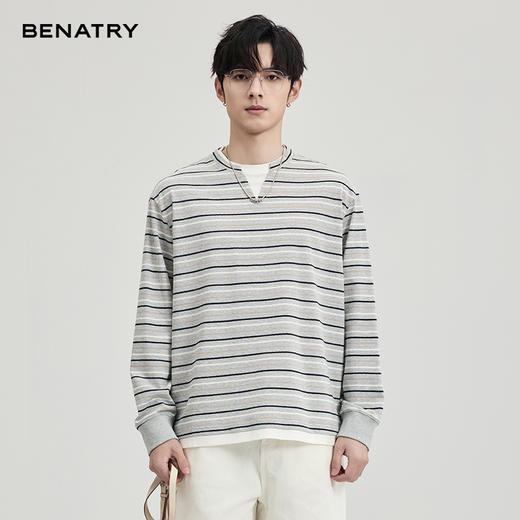 贝纳川条纹长袖T恤ECF113002 商品图0