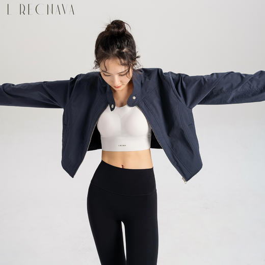 L RECNAVA 小立领带拉链宽松上衣 机能风工装外套 高腰款显腿长 商品图3