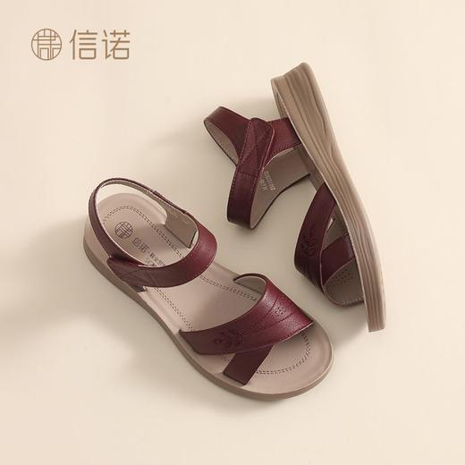 信诺真皮舒适妈妈凉鞋2025夏季新款不累脚轻便软底女鞋平底老人鞋5L618-18 商品图9