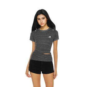 FDR官方店 辣妹圆领条纹T恤女夏季新款修身显瘦体恤上衣