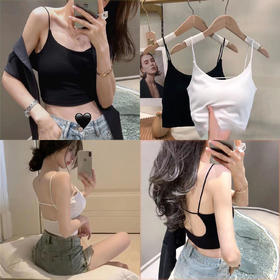 买一送一纯色性感加大短款吊带背心女固定杯垫百搭上衣打底少女美背内衣