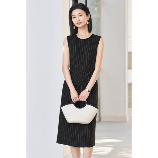 米思阳2026夏季新款知性通勤条纹黑色连衣裙修身显瘦包臀裙女1723/1258 商品图2
