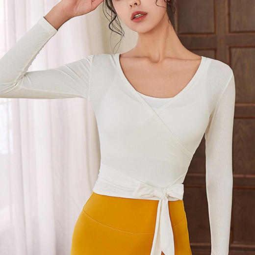 跃牌【洛水之神系列】瑜伽服女长袖性感跑步健身房运动上衣纯欲v领交叉153 商品图0