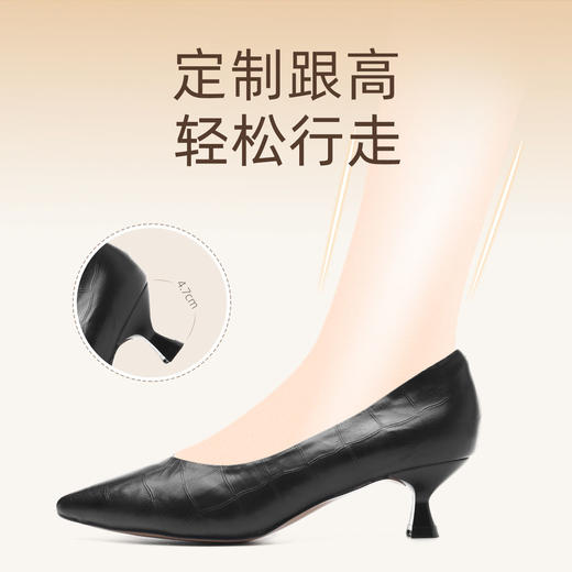 信诺软皮不累高跟鞋2025新款尖头工作鞋黑色百搭职业工作单鞋皮鞋X5C032-56 商品图3