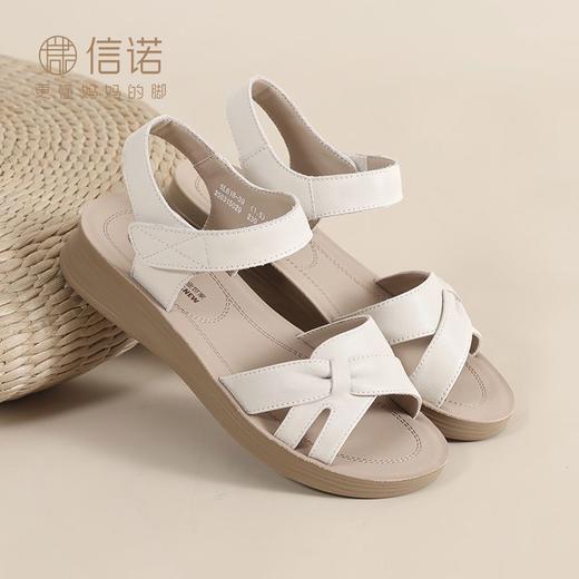 信诺真皮妈妈凉鞋女款平底2025新款夏季平底舒适软底魔术贴女鞋子5L618-39 商品图4