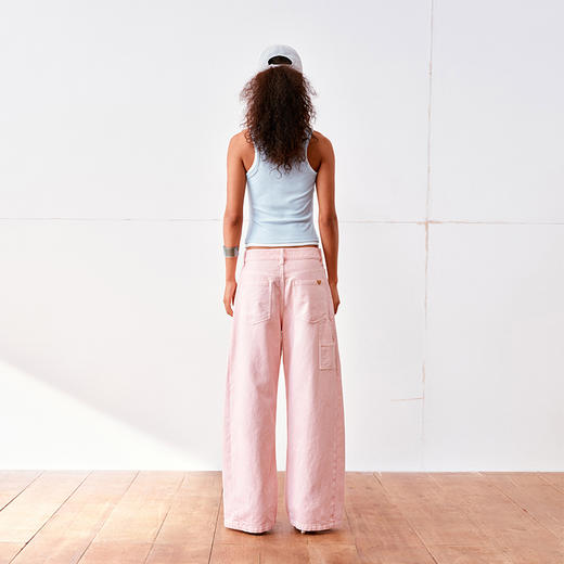 NUTH藕粉色水洗做旧复古工装休闲裤牛仔裤女 商品图3