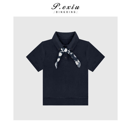 03-4潘依绣丁丁宠粉天-丝Polo领波点方巾气质风短袖T恤 M8616 商品图1