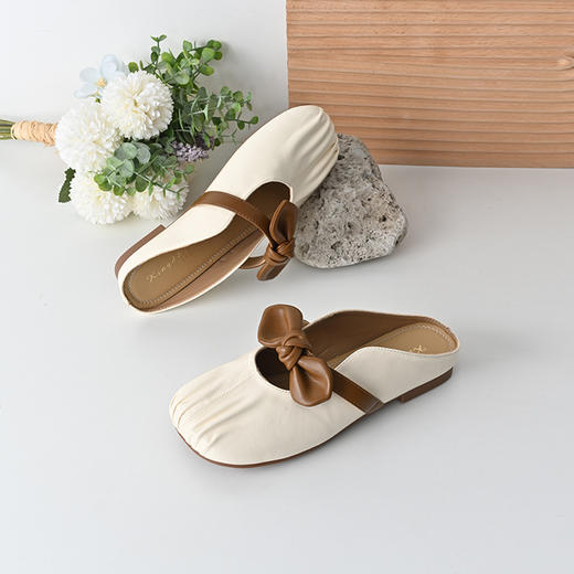 经典鲨2025年夏季款时尚褶皱甜美蝴蝶结软底室内外半拖鞋女KW163-529031 商品图3