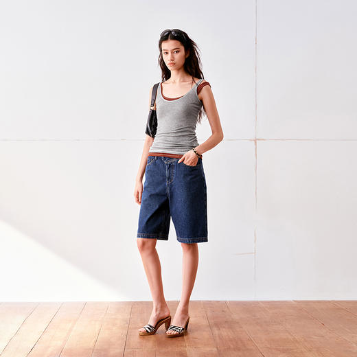 NUTH撞色线莱赛尔U型领修身吊带背心女 商品图1