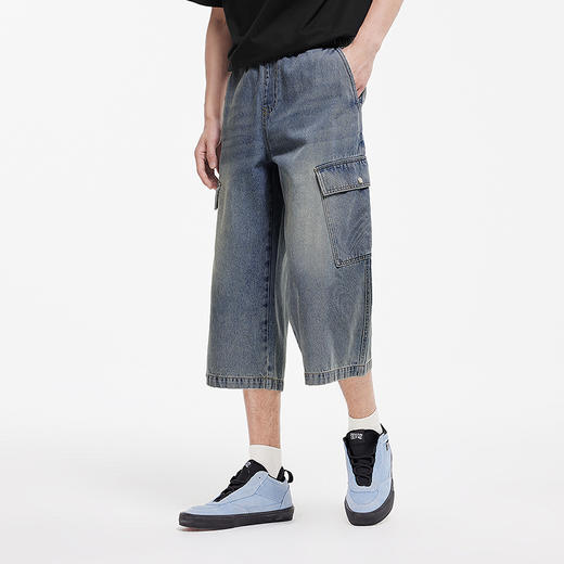 森柔牛仔|森马牛仔裤男复古做旧工装八分裤2025夏新款宽松直筒裤 商品图2