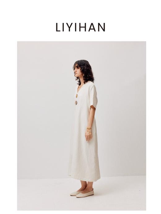 LIYIHAN亘云麻 | 25夏亚麻V领廓形连衣裙A摆裙子气质度假风时尚感 商品图2