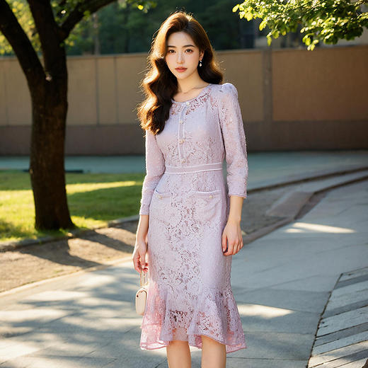 奢姿大码女装2025夏季气质圆领蕾丝连衣裙胖妹妹时尚减龄镂空裙子9951893611 商品图2