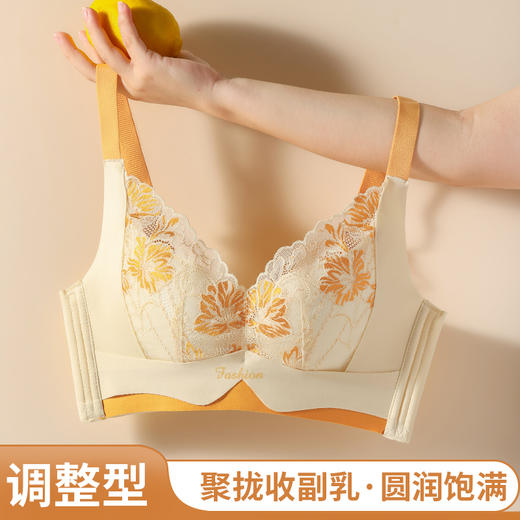 提拉聚拢撞色蕾丝调整型文胸无钢圈舒适上托收副乳内衣 859 商品图1