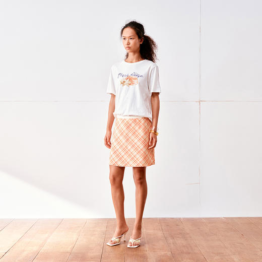 NUTH半透斜纹格子双层A摆短裙半身裙 商品图1