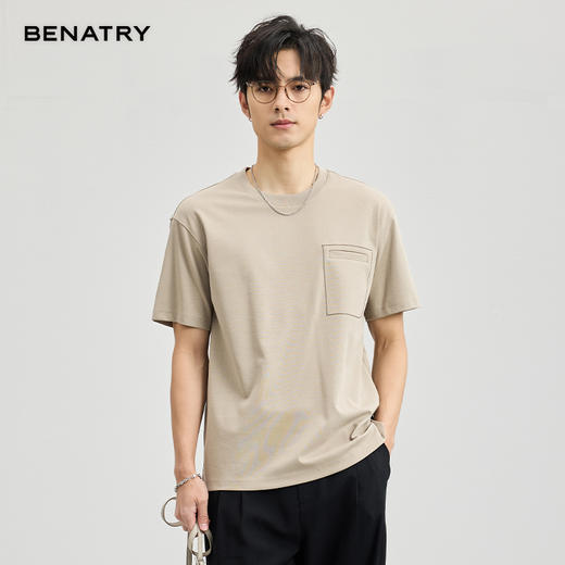 贝纳川醋酸莫代尔绣口袋短袖T恤ECF114005 商品图5
