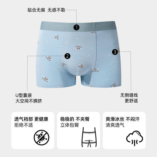 【3条装】熳洁儿 莫代尔男士内裤透气中腰印花高弹无痕25262902 商品图2