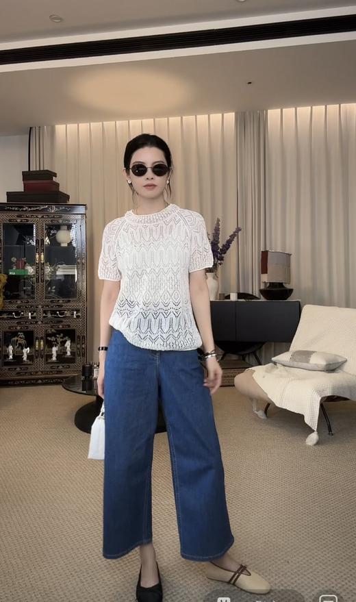 THESOONG‘蕾丝和纸衫’经典诠释镂空挺括圆领上衣HWTX6895 商品图2
