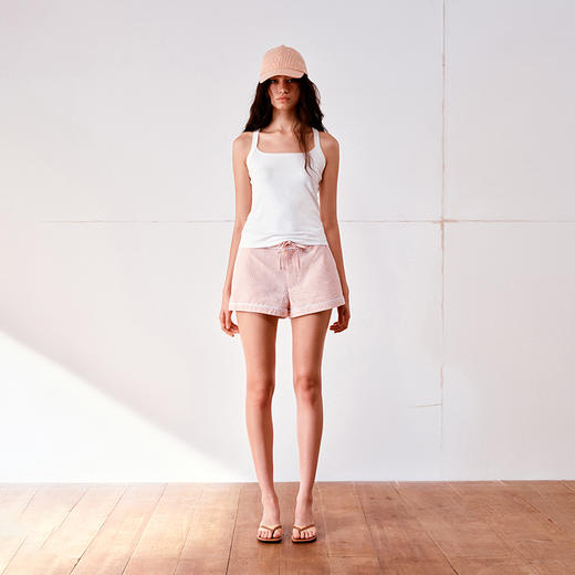 NUTH泡泡纱条纹休闲短裤-橙白条纹色 蓝白条纹色 商品图1