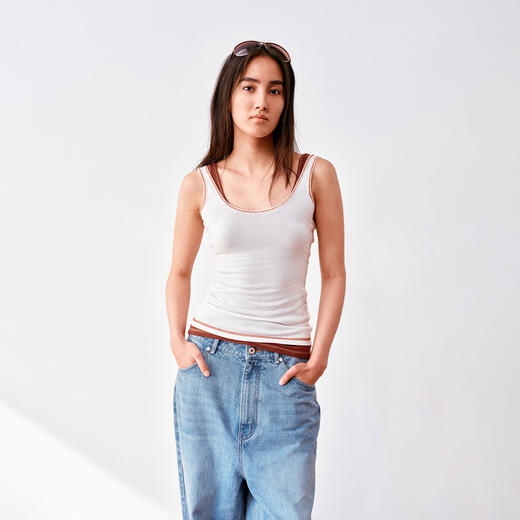 NUTH撞色线莱赛尔U型领修身吊带背心女 商品图4