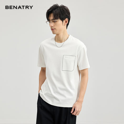 贝纳川醋酸莫代尔绣口袋短袖T恤ECF114005 商品图1