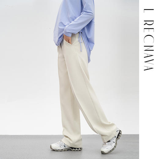 L RECNAVA 莫代尔云感空气层直筒裤 高腰松紧腰头宽松裤 显腿直 挺阔不易起球 商品图4