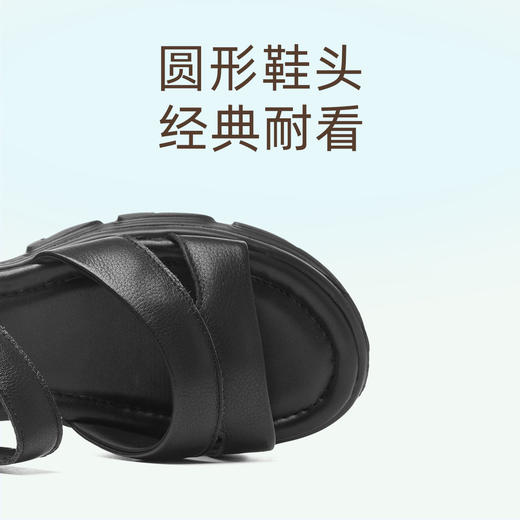 信诺真皮一字带凉鞋女2025新款夏季舒适厚底外穿沙滩鞋中年妈妈鞋5L506-1 商品图1