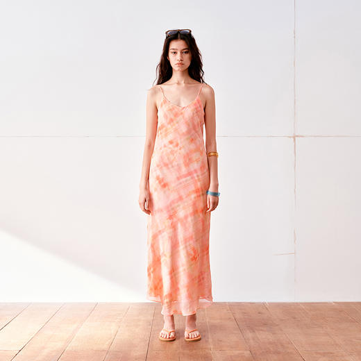 NUTH 度假印花双层吊带连衣裙轻薄微透连衣裙长裙 商品图0