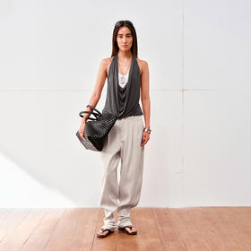 NUTH亚麻中腰休闲宽松阔腿羊腿裤女