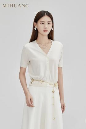 米皇V领短袖女开衫