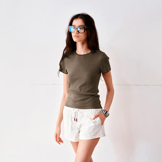 NUTH精梳棉撞色边正肩短袖T恤女 商品图4