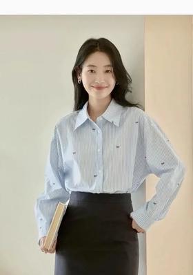 LPIUTY品牌直发！蝴蝶结刺绣条纹衬衫 C1225021