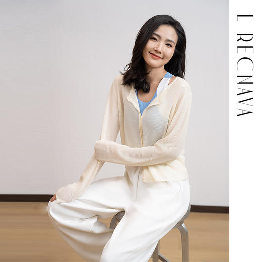 L RECNAVA 圆领羊毛针织开衫 隐藏纽扣短款外套 商品图4