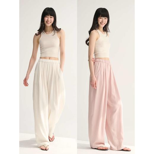 MAISON CECILE神裤升级/多色亚麻舒适透气松紧腰百搭阔腿休闲裤 商品图0