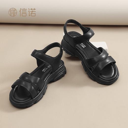 信诺真皮一字带凉鞋女2025新款夏季舒适厚底外穿沙滩鞋中年妈妈鞋5L506-1 商品图6