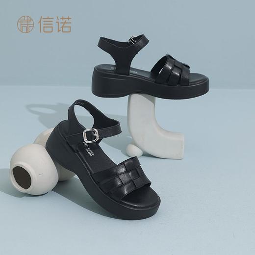 信诺真皮舒适凉鞋女2025夏新款厚底外穿轻便猪笼鞋透气露趾妈妈鞋X5L033-97 商品图8