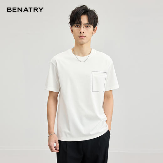 贝纳川醋酸莫代尔绣口袋短袖T恤ECF114005 商品图3