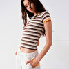 NUTH复古条纹撞色圆领插肩袖修身短袖T恤女 商品缩略图4