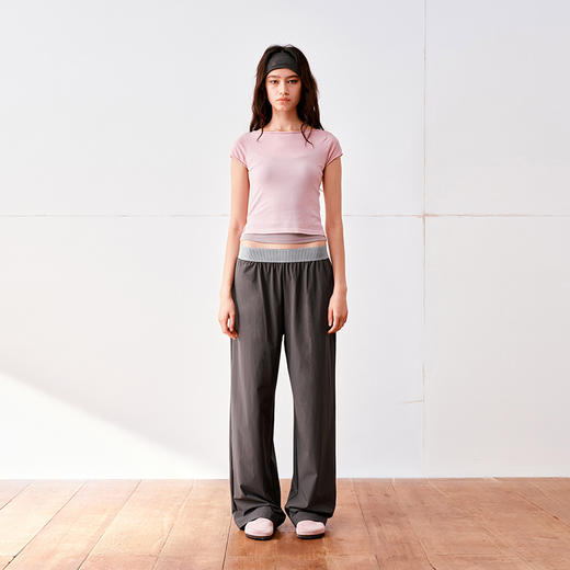 NUTH高捻长绒棉一字领针织上衣微透短袖T恤女 商品图4