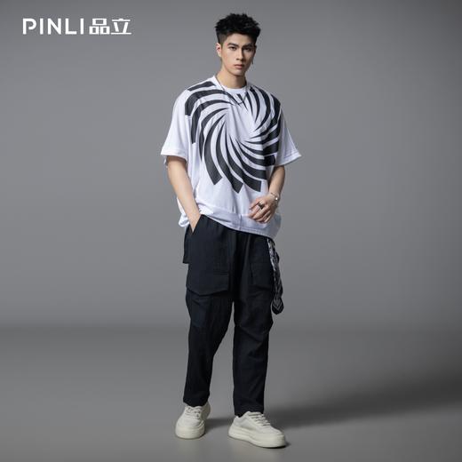 PINLI品立2025夏季新款潮牌手工印花短袖T恤男士小众宽松休闲上衣B252111029 商品图8