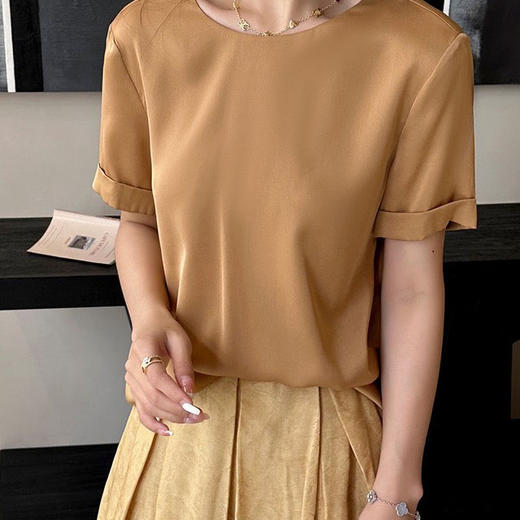 洛诗琳05551圆领真丝T2025夏季高级感显瘦百搭真丝上衣女0766 商品图2