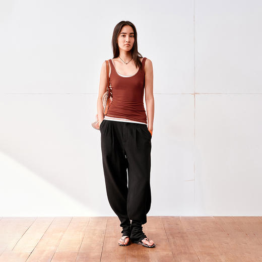 NUTH亚麻中腰休闲宽松阔腿羊腿裤女 商品图5