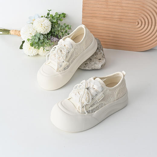 经典鲨2025夏款仙女风甜美蝴蝶结串珠薄款透气厚底休闲鞋女KW160-529151 商品图5