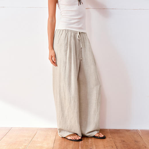 NUTH亚麻宽松阔腿休闲裤女 浅亚麻色/白色/绿色 商品图3