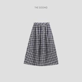 THESOONG"格子裙"复古交织线条格纹肌理弹力花苞半身裙HBQZ6632