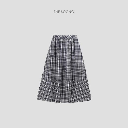 THESOONG"格子裙"复古交织线条格纹肌理弹力花苞半身裙HBQZ6632 商品图0